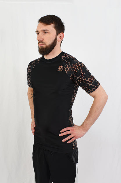 Rashguard manches courtes - Alvéole Noir et orange - Solar