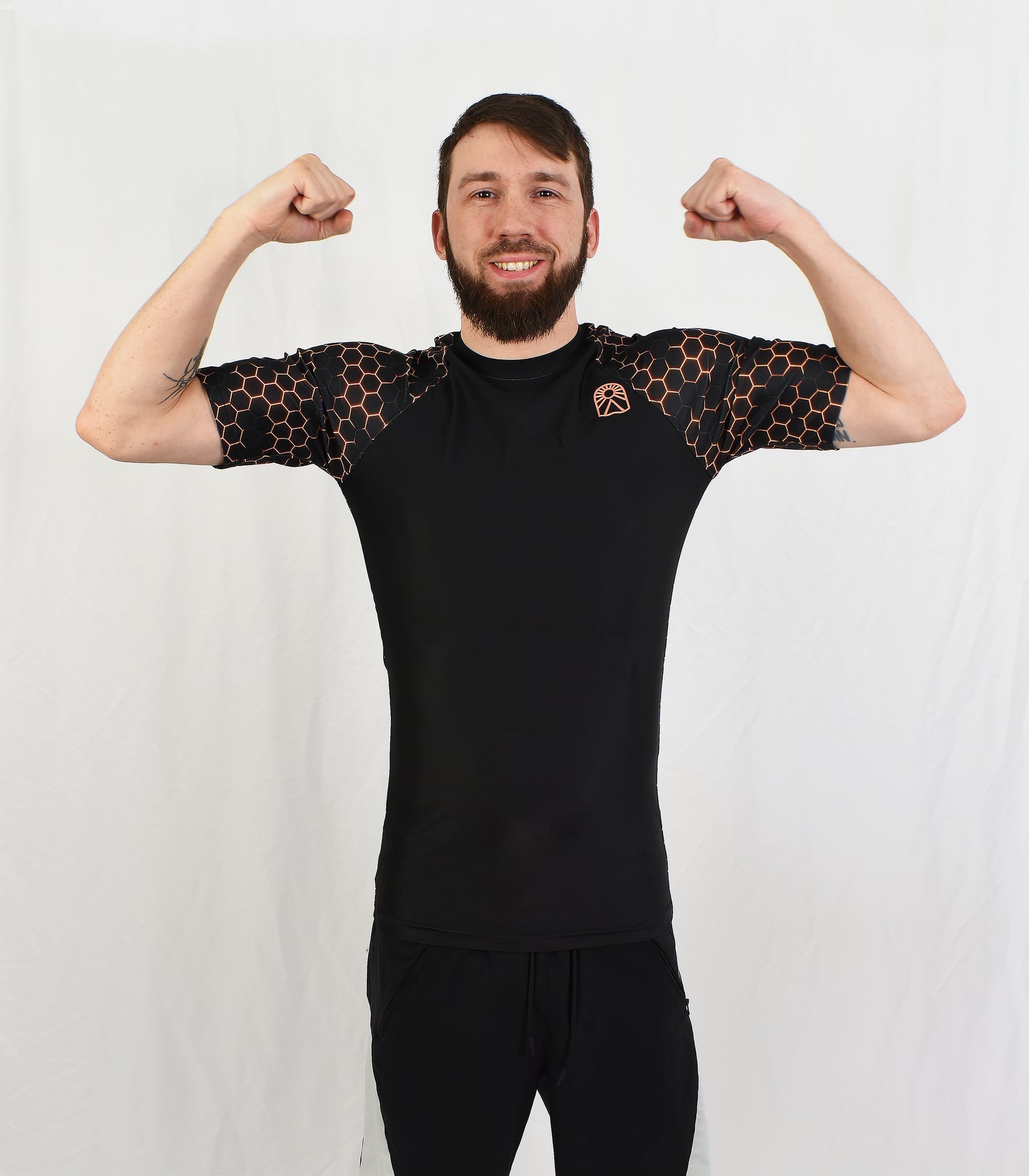 Rashguard manches courtes - Alvéole Noir et orange - Solar