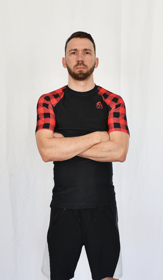 Rashguard manches courtes - Carreauté rouge et noir