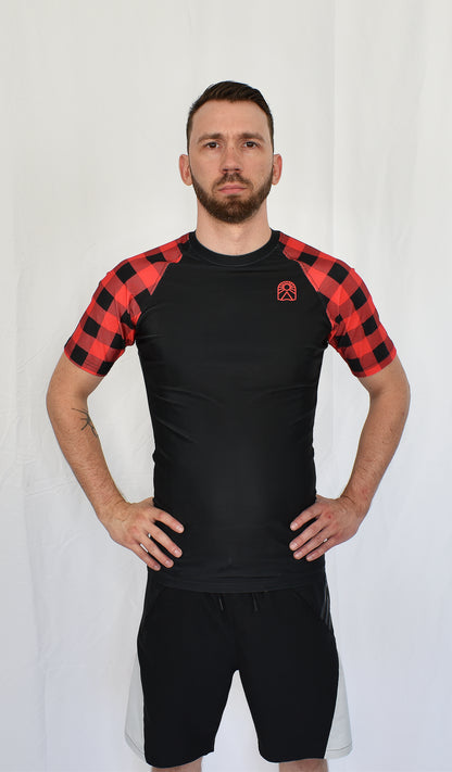 Rashguard manches courtes - Carreauté rouge et noir