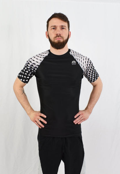 Rashguard manches courtes - Motif géométrique noir et blanc - Solar - Solar - Vêtements de combat